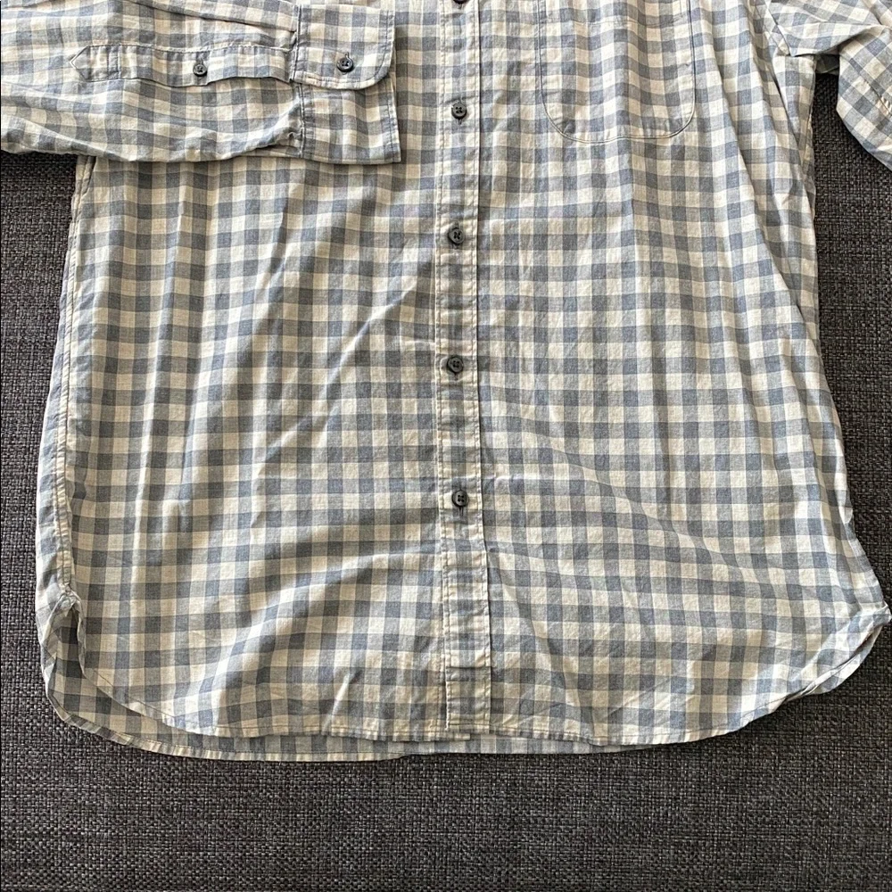 EUC Mens J. Crew Slim Plaid Button Down Sleeve Shirt, Cream & Gray Gingham, L